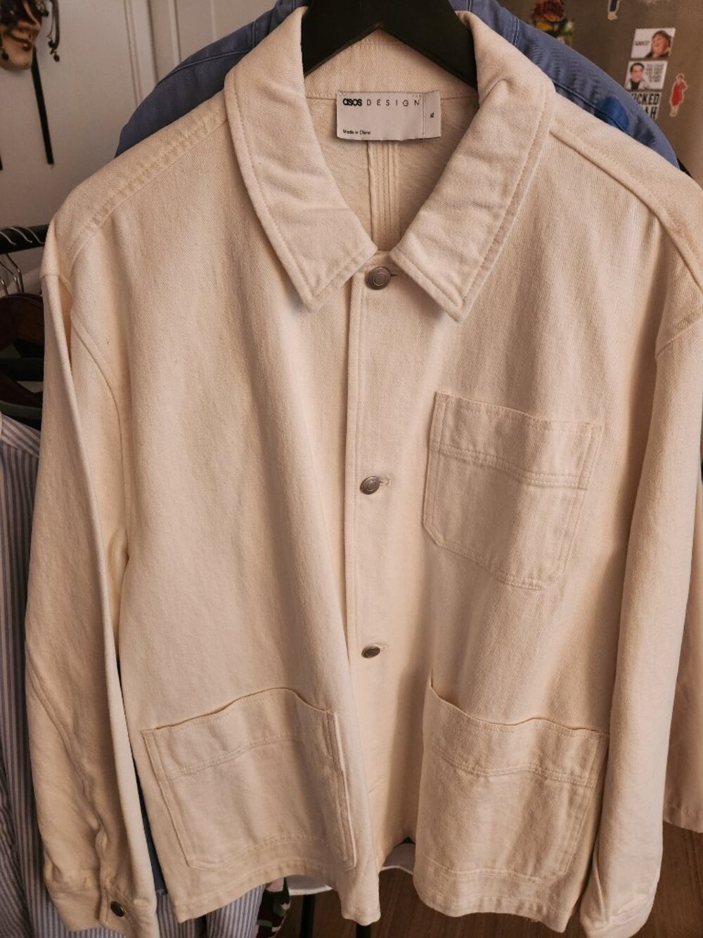 ASOS DESIGN Men's Canvas Chore Worker Jacket Cream Ecru Utility Shacket XL